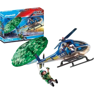 Playmobil 70569 Hélicoptère de Police et Parachutiste - Intervention et poursuites aériennes - avec Deux Personnages, Un Parachute et Un hélicoptère - Univers City Action - Les policiers - Dès 4 Ans