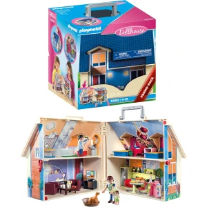 Playmobil 70985 Maison transportable - Dollhouse - avec Trois Personnages, Salle de Bains, Chambre, Salon et Cuisine - Tout équipée - La Maison Traditionnelle - s'ouvre s'emporte Partout - Dès 5 Ans