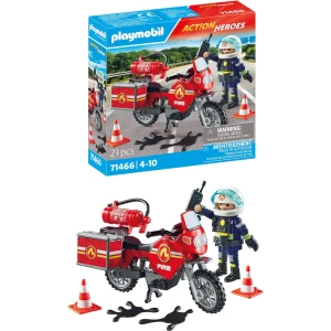 Playmobil 71466 Pompier et Moto - Action Hereos - avec Un Personnage, Une Moto équipée d'un extincteur, Une Boite à Bagages et des pylônes pour sécuriser la Zone - Ville & Métiers - Dès 4 Ans