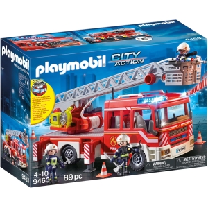 Playmobil 9463 Camion de Pompiers avec échelle pivotante - City Action - avec Trois Personnages, Un véhicule avec échelle télescopique, Module Lumineux et sonore - Intervention de Secours - Dès 4 Ans