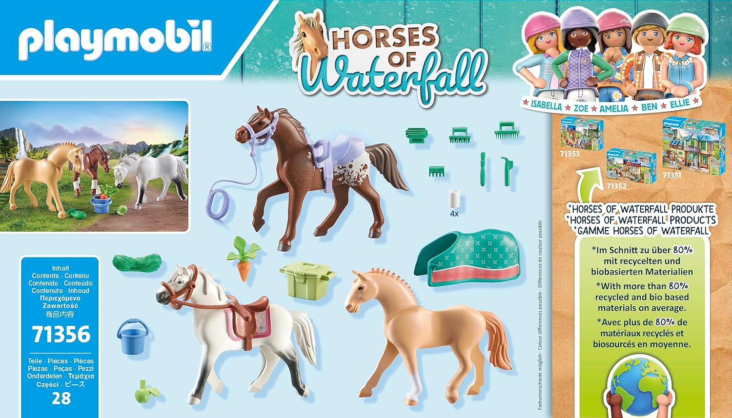 PLAYMOBIL 71356 3 chevaux Morgan, Quarter Horse et Shagya - Horses of Waterfall - Avec des accessoires d'équitation. Fabriqué avec plus de 80% de matériaux recyclés ou biosourcés en moyenne. Dès 5 ans – Image 2