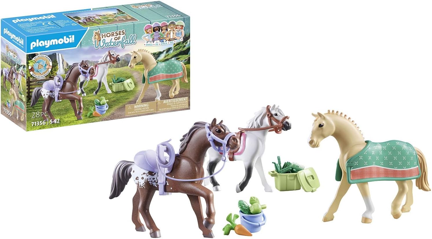 PLAYMOBIL 71356 3 chevaux Morgan, Quarter Horse et Shagya - Horses of Waterfall - Avec des accessoires d'équitation. Fabriqué avec plus de 80% de matériaux recyclés ou biosourcés en moyenne. Dès 5 ans