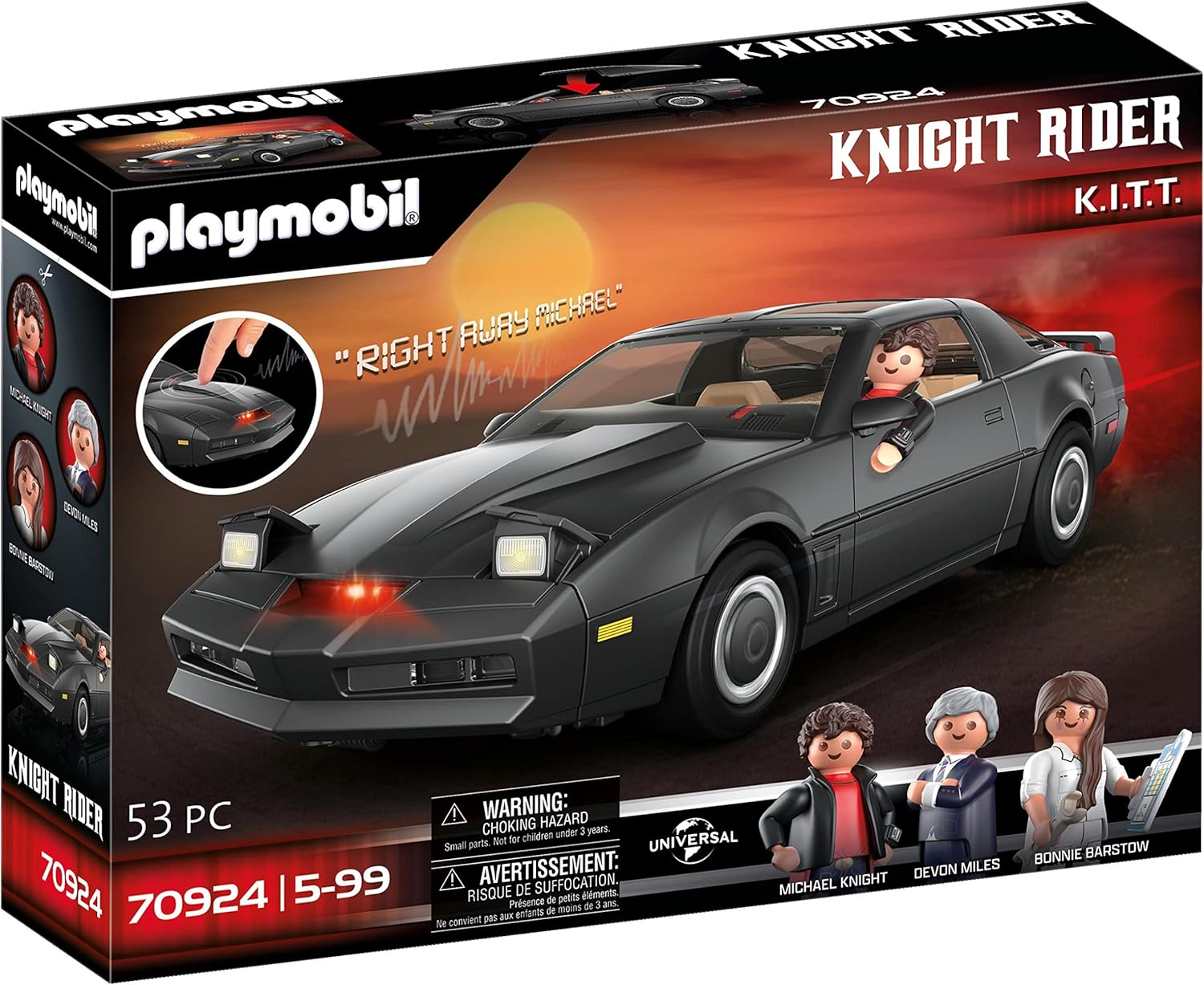 Playmobil 70924 Knight Rider - K.I.T.T., Le véhicule emblématique de la série K2000, pour Les Fans de Knight Rider et Les Enfants, Dès 5 Ans