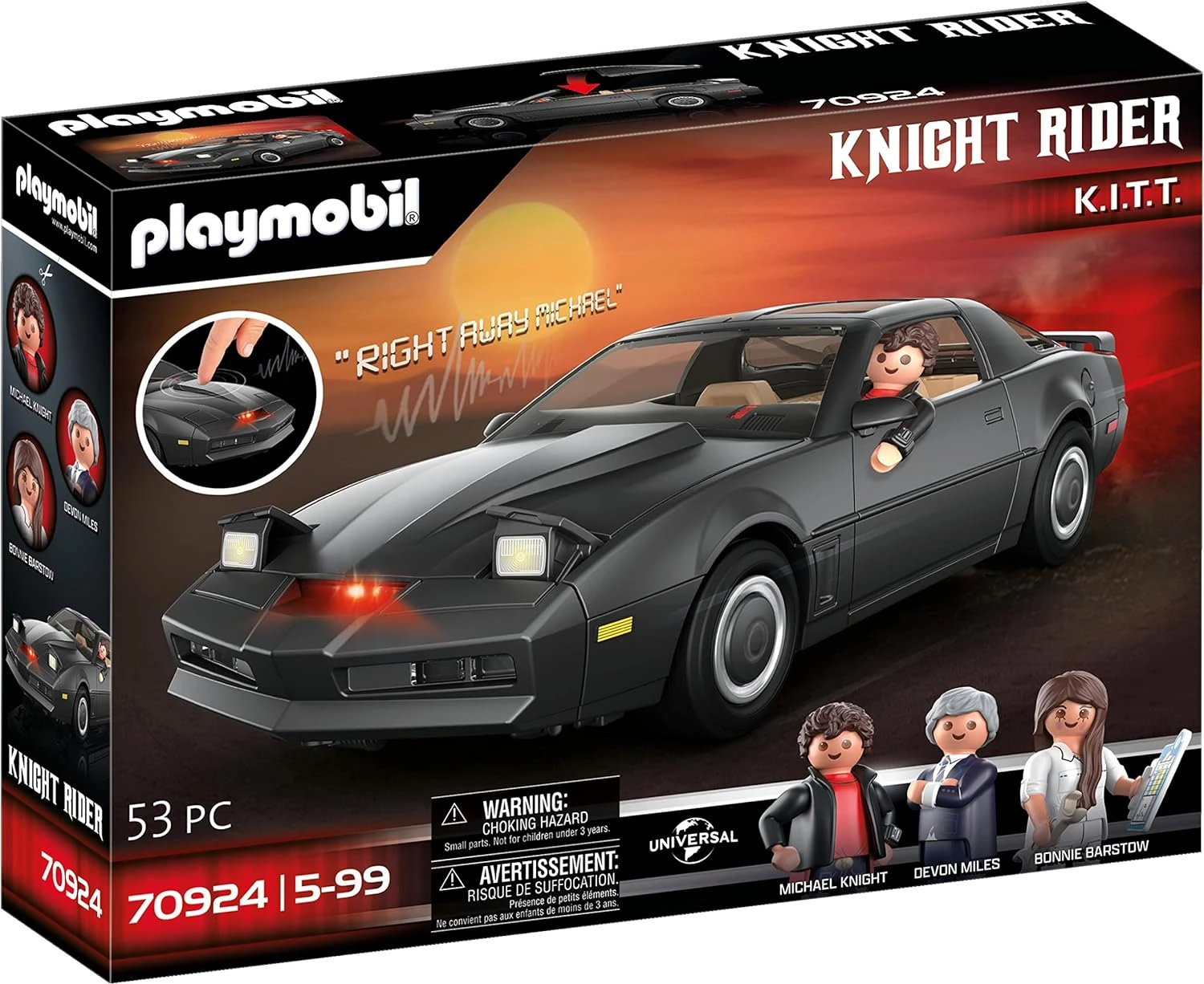 Playmobil 70924 Knight Rider - K.I.T.T., Le véhicule emblématique de la série K2000, pour Les Fans de Knight Rider et Les Enfants, Dès 5 Ans