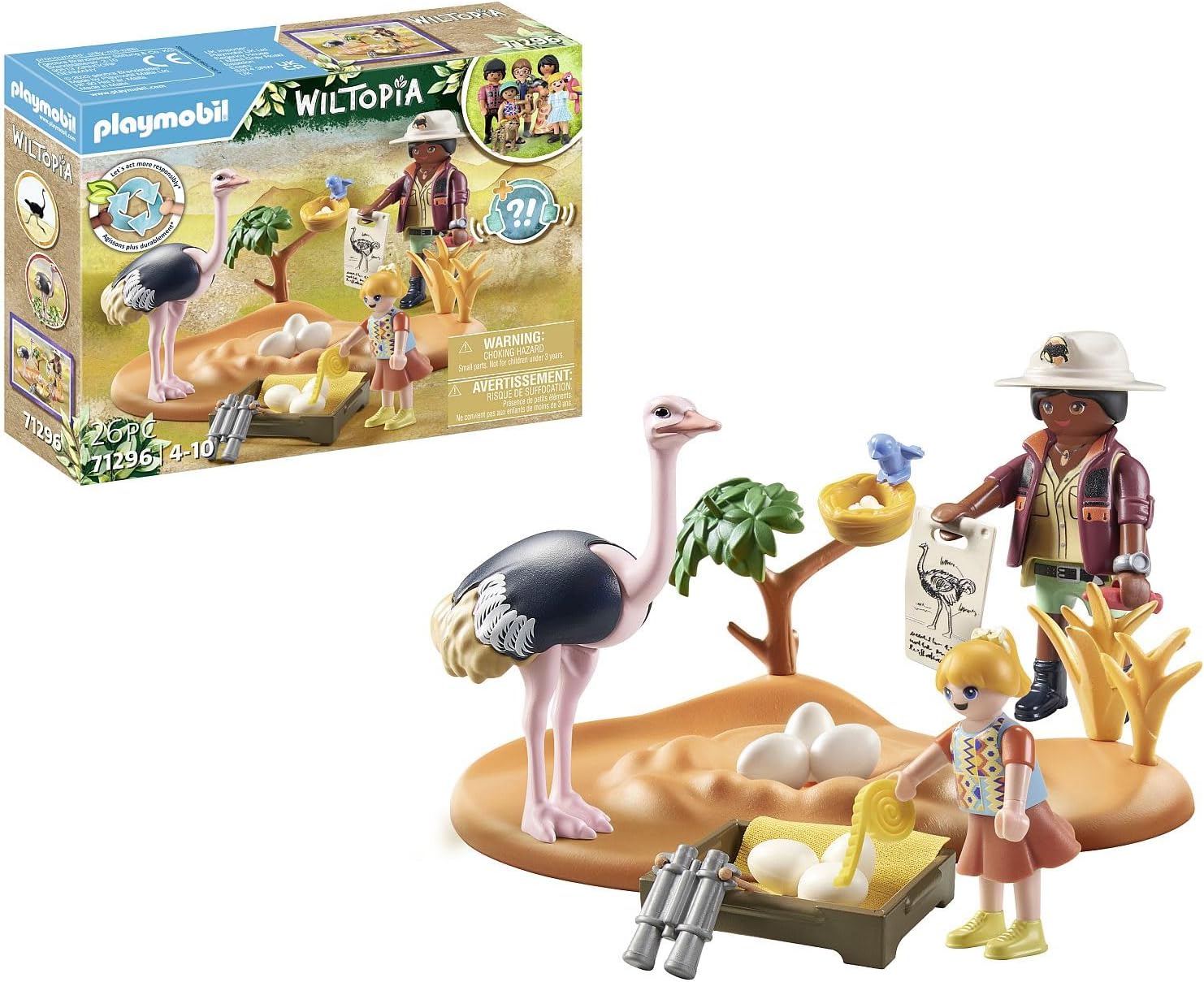 Playmobil 71296 Explorateurs et nid d'autruche - avec Deux Personnages, Une Autruche, Un nid et des Oeufs - Gamme Wiltopia avec Plus de 80% de matériaux recyclés ou biosourcés en Moyenne - Dès 4 Ans