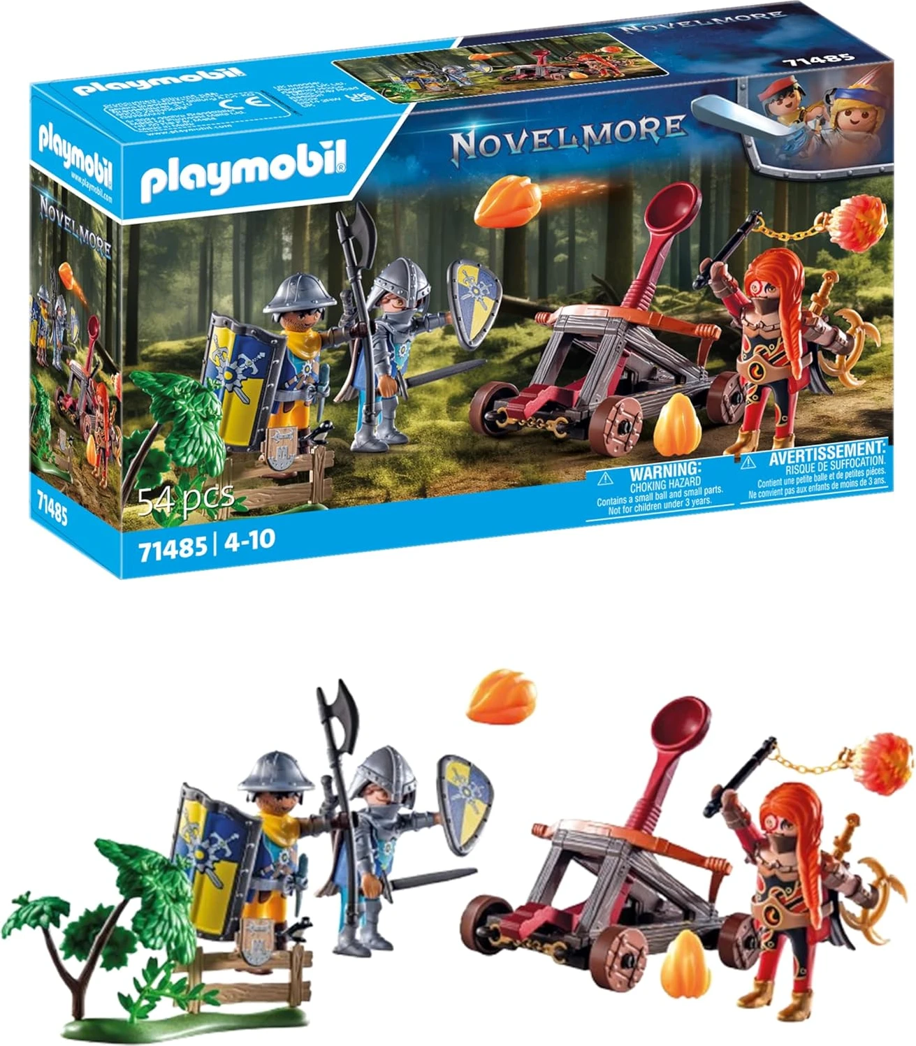 Playmobil 71485 Chevaliers et catapulte - Novelmore - Duel Entre Les Chevaliers de Novelmore et Les Burnham Raiders - avec 1 Animal et 3 Personnages - Jouet Univers médiéval et Historique. Dès 4 Ans