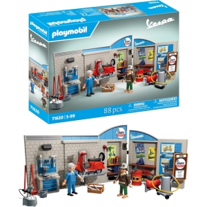 Playmobil 71620 Garage Vespa 60s - Comprend Deux Personnages, Une Vespa, Un Mur de Garage en 2 Parties, Une Plateforme élévatrice Mobile Ainsi Que des Accessoires - Dès 5 Ans