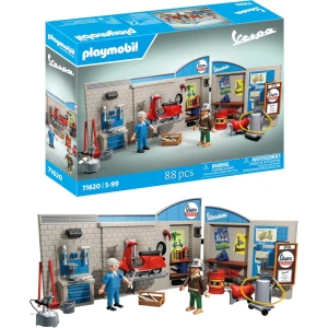Playmobil 71620 Garage Vespa 60s - Comprend Deux Personnages, Une Vespa, Un Mur de Garage en 2 Parties, Une Plateforme élévatrice Mobile Ainsi Que des Accessoires - Dès 5 Ans