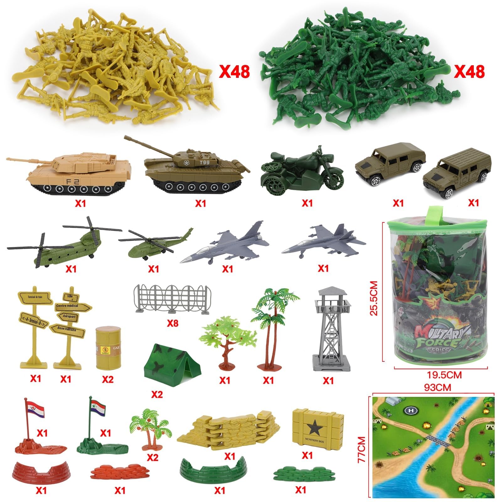 Set de jeu militaire deAO 150 pièces avec soldats, chars, hélicoptères – Image 4