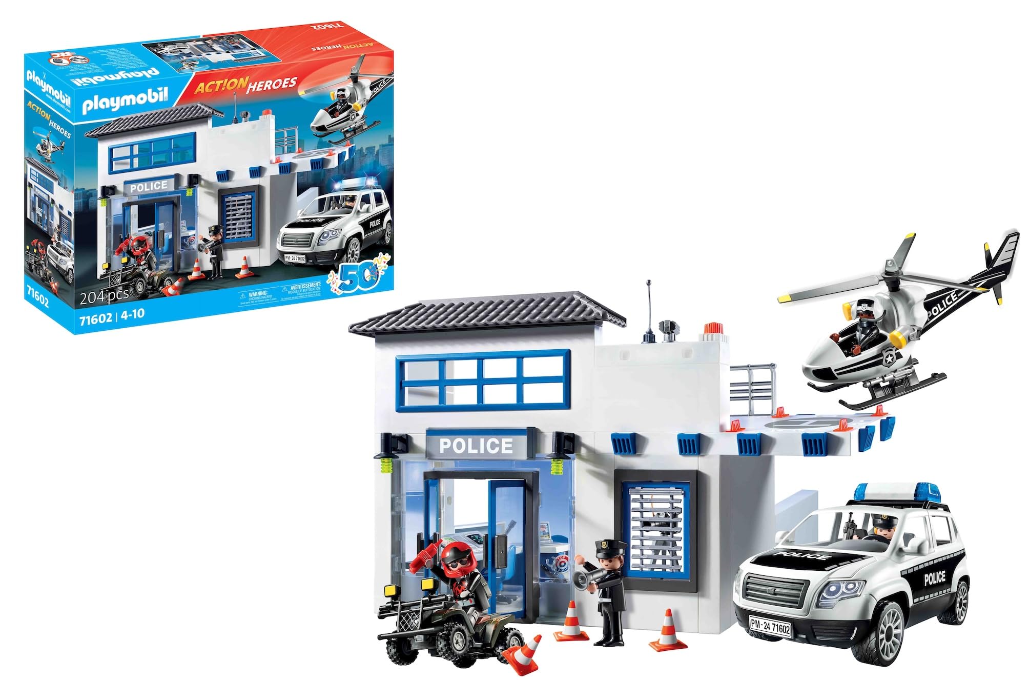 Poste de Police et véhicules Novelmore Action Heroes avec centre de commandement et hélicoptère