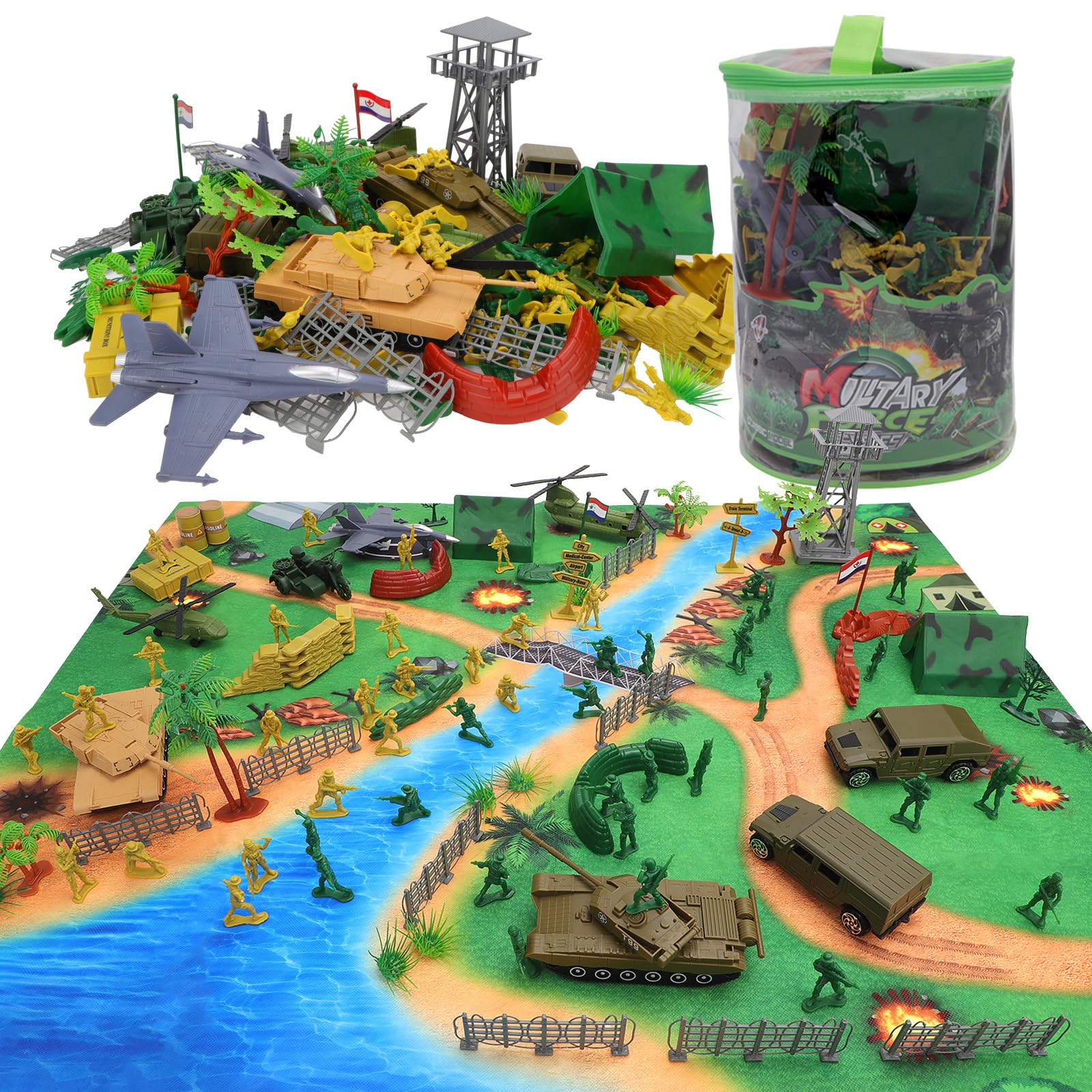 Set de jeu militaire deAO 150 pièces avec soldats, chars, hélicoptères